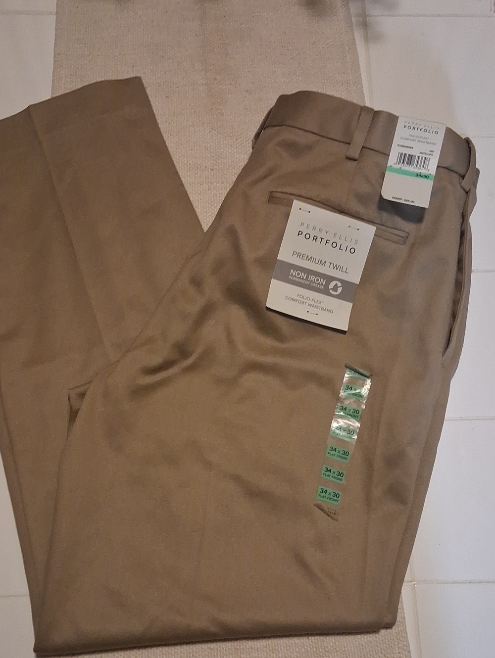 BNWT MENS Perry Ellis Portfolio In ANTELOPE DRESS KHAKI PANT SIZE 34X30
